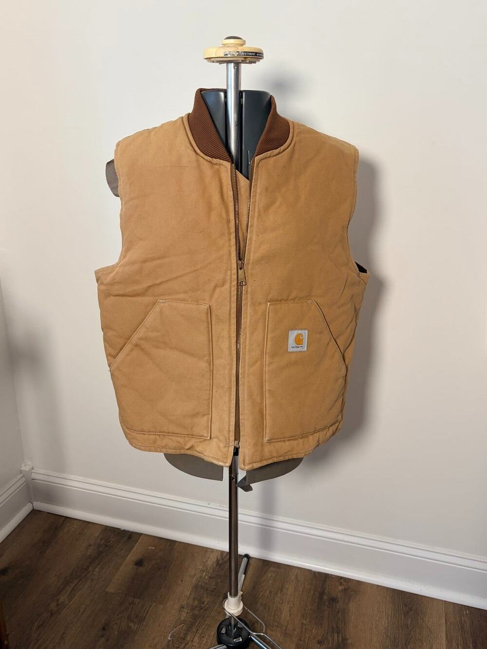 Carhartt Tan Duck Canvas Quilted Lined Hunting Vest Corduroy Collar XL